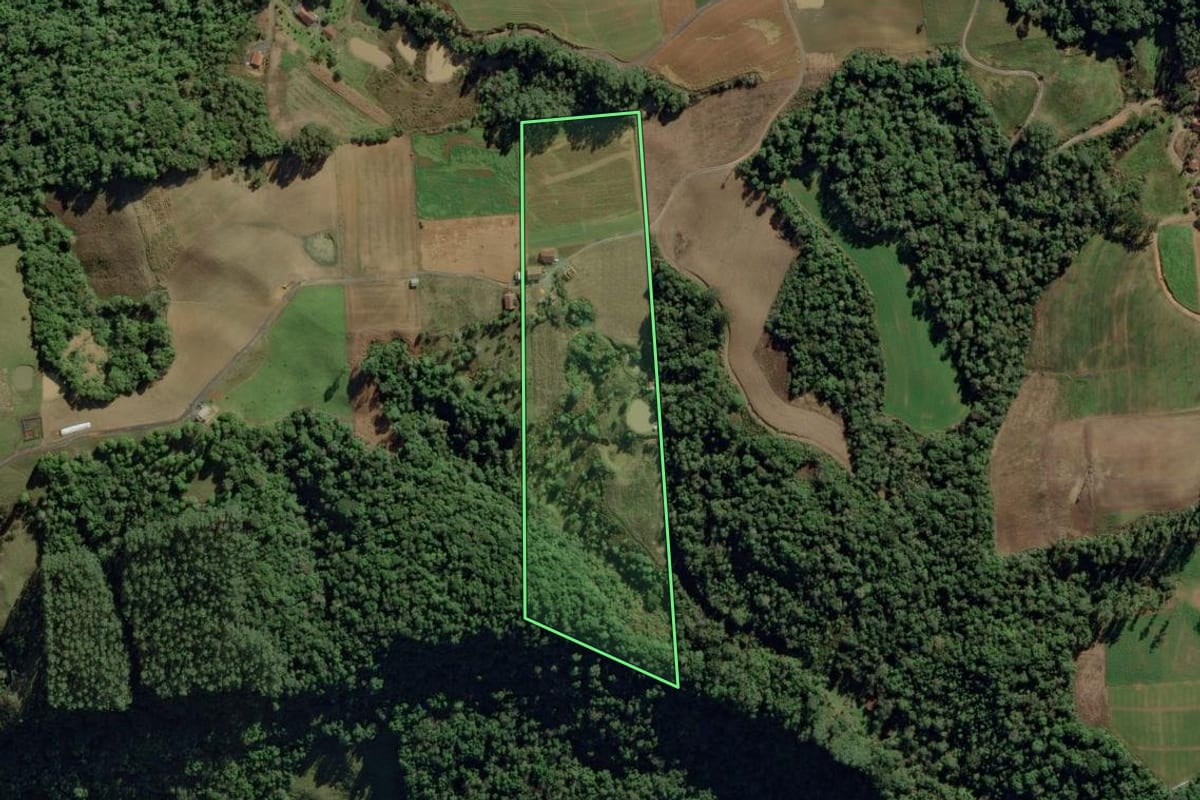 Imagem de satélite do imóvel rural em Aurora (SC), com o contorno declarado no CAR desenhado por cima.