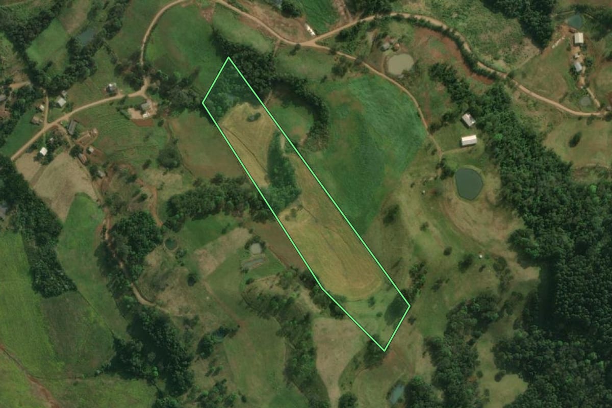 Imagem de satélite do imóvel rural em Bandeirante (SC), com o contorno declarado no CAR desenhado por cima.