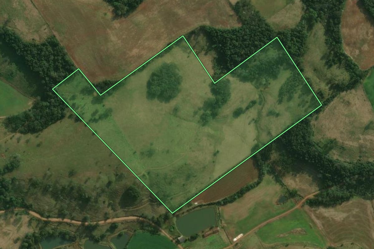 Imagem de satélite do imóvel rural em Bandeirante (SC), com o contorno declarado no CAR desenhado por cima.