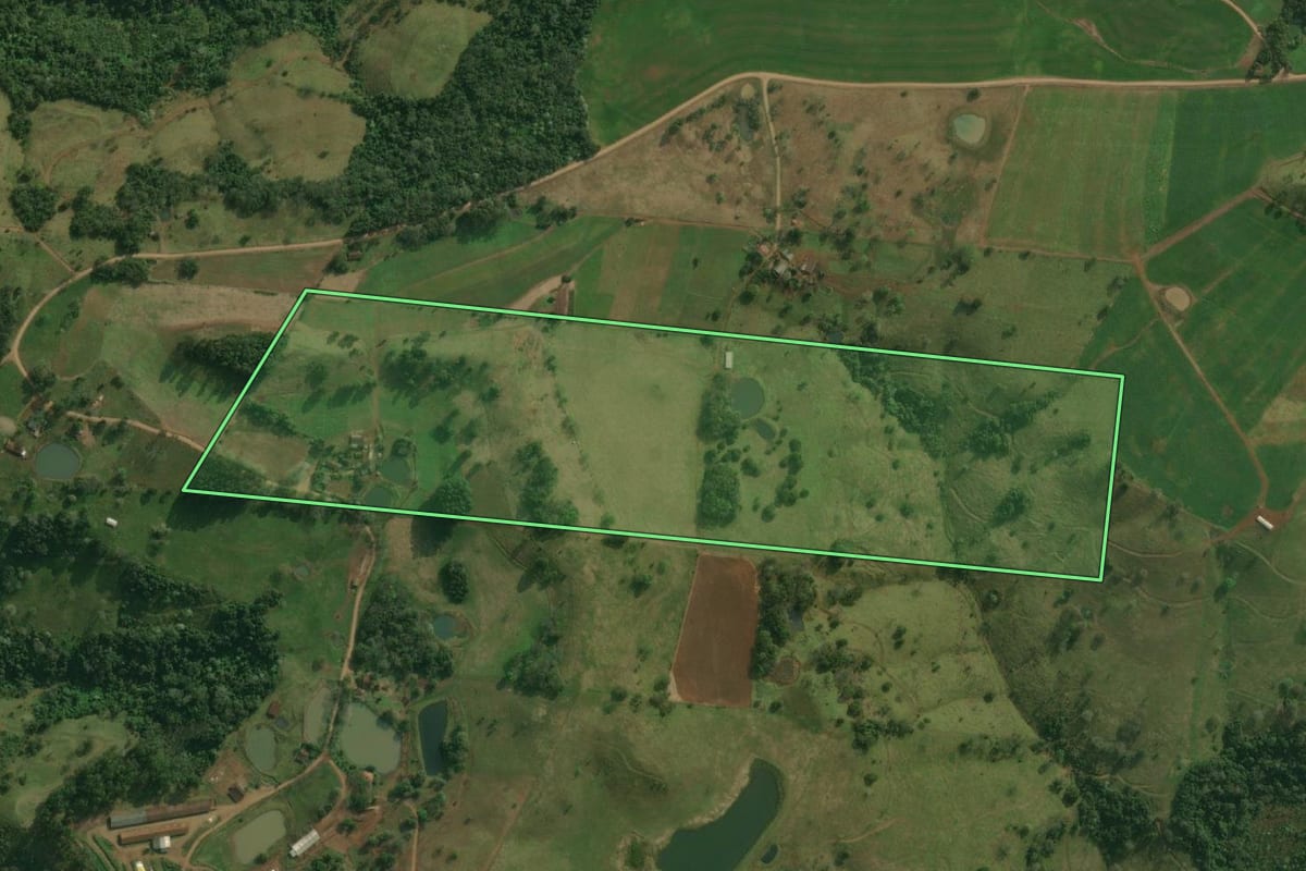Imagem de satélite do imóvel rural em Bandeirante (SC), com o contorno declarado no CAR desenhado por cima.