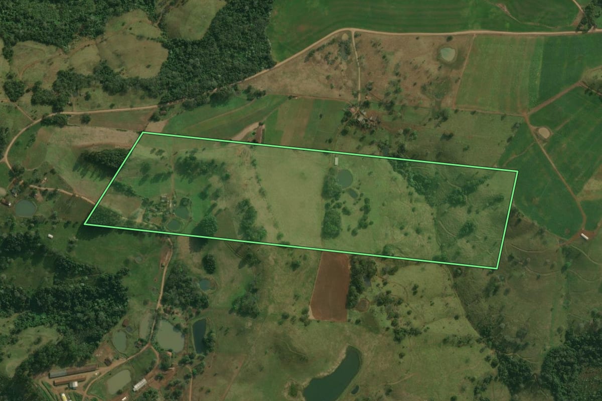 Imagem de satélite do imóvel rural em Bandeirante (SC), com o contorno declarado no CAR desenhado por cima.