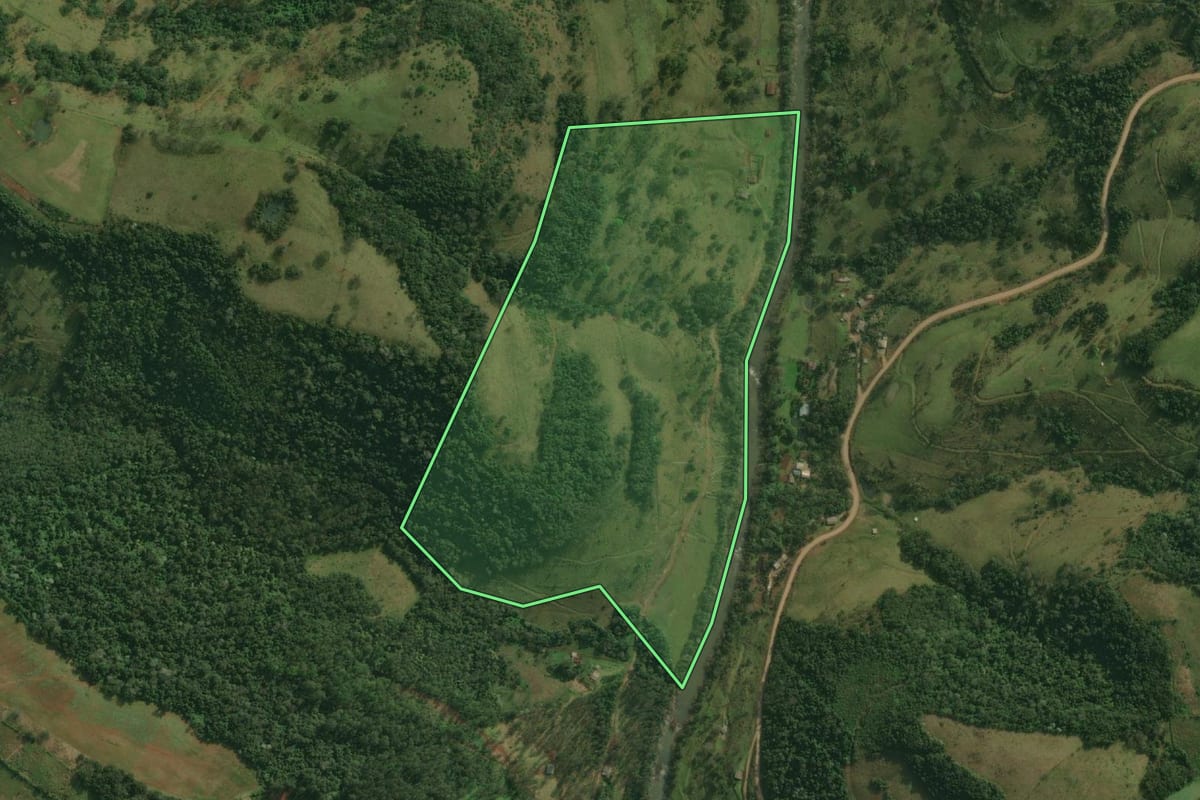 Imagem de satélite do imóvel rural em Bandeirante (SC), com o contorno declarado no CAR desenhado por cima.