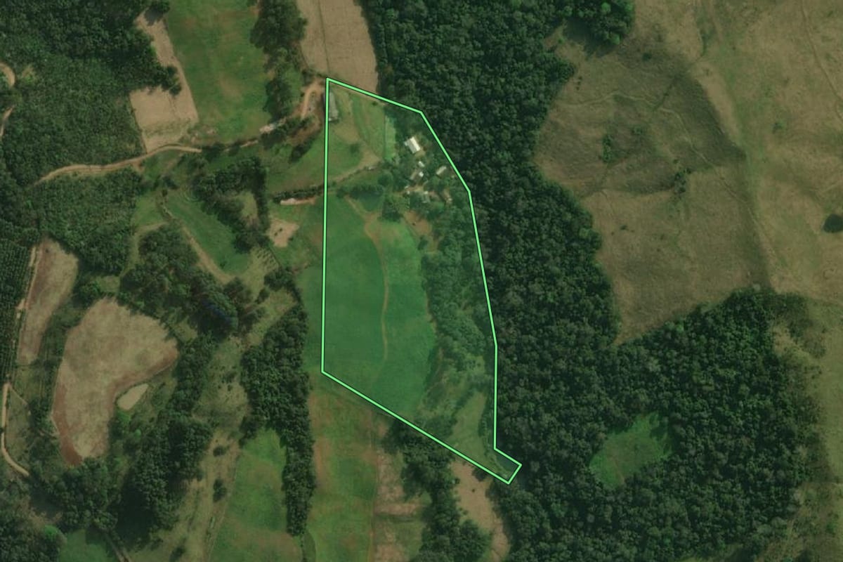 Imagem de satélite do imóvel rural em Bandeirante (SC), com o contorno declarado no CAR desenhado por cima.