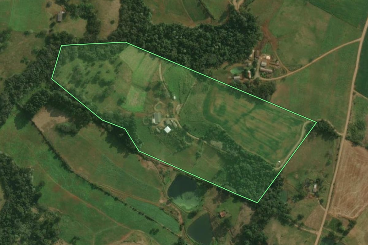 Imagem de satélite do imóvel rural em Bandeirante (SC), com o contorno declarado no CAR desenhado por cima.