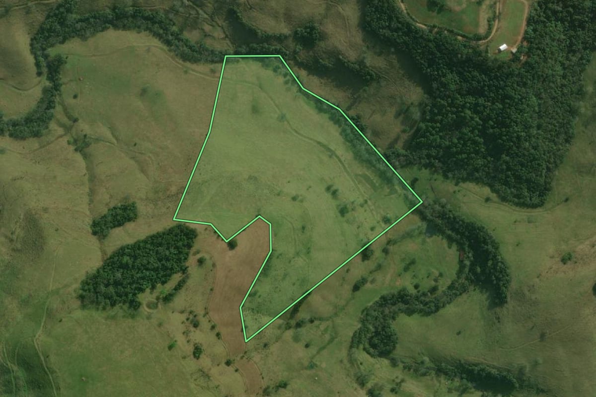 Imagem de satélite do imóvel rural em Bandeirante (SC), com o contorno declarado no CAR desenhado por cima.