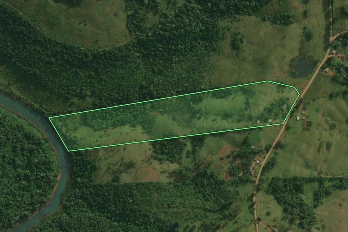 Imagem de satélite do imóvel rural em Bandeirante (SC), com o contorno declarado no CAR desenhado por cima.