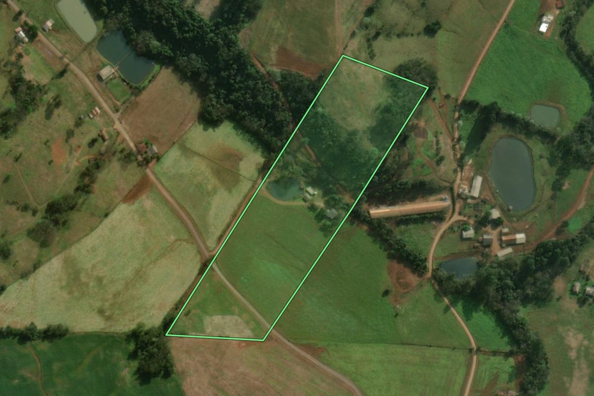 Imagem de satélite do imóvel rural em Bandeirante (SC), com o contorno declarado no CAR desenhado por cima.