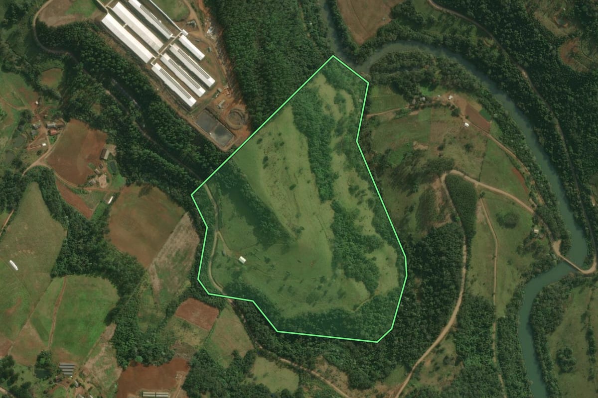 Imagem de satélite do imóvel rural em Bandeirante (SC), com o contorno declarado no CAR desenhado por cima.