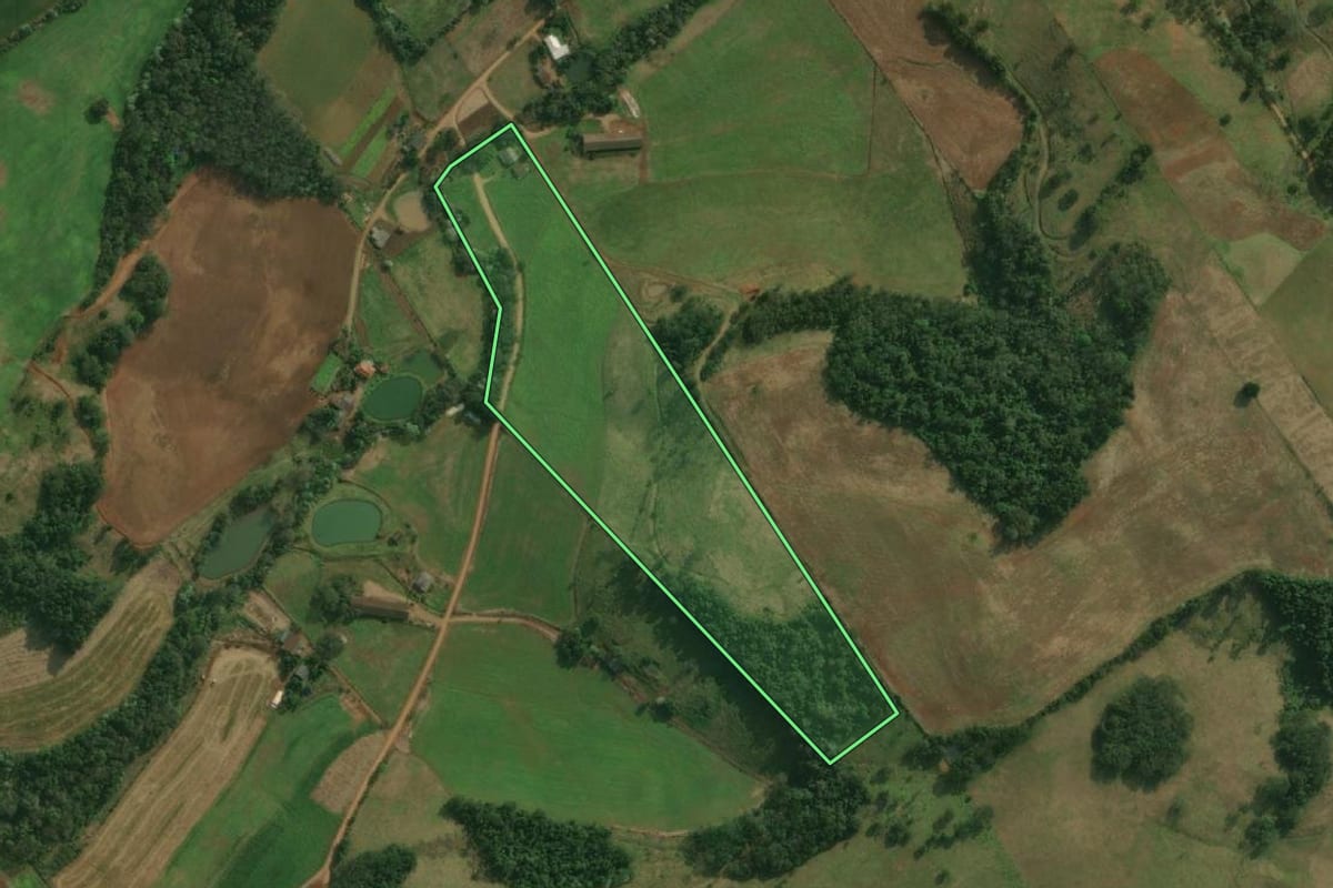 Imagem de satélite do imóvel rural em Bandeirante (SC), com o contorno declarado no CAR desenhado por cima.