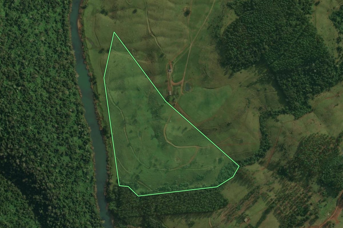 Imagem de satélite do imóvel rural em Bandeirante (SC), com o contorno declarado no CAR desenhado por cima.