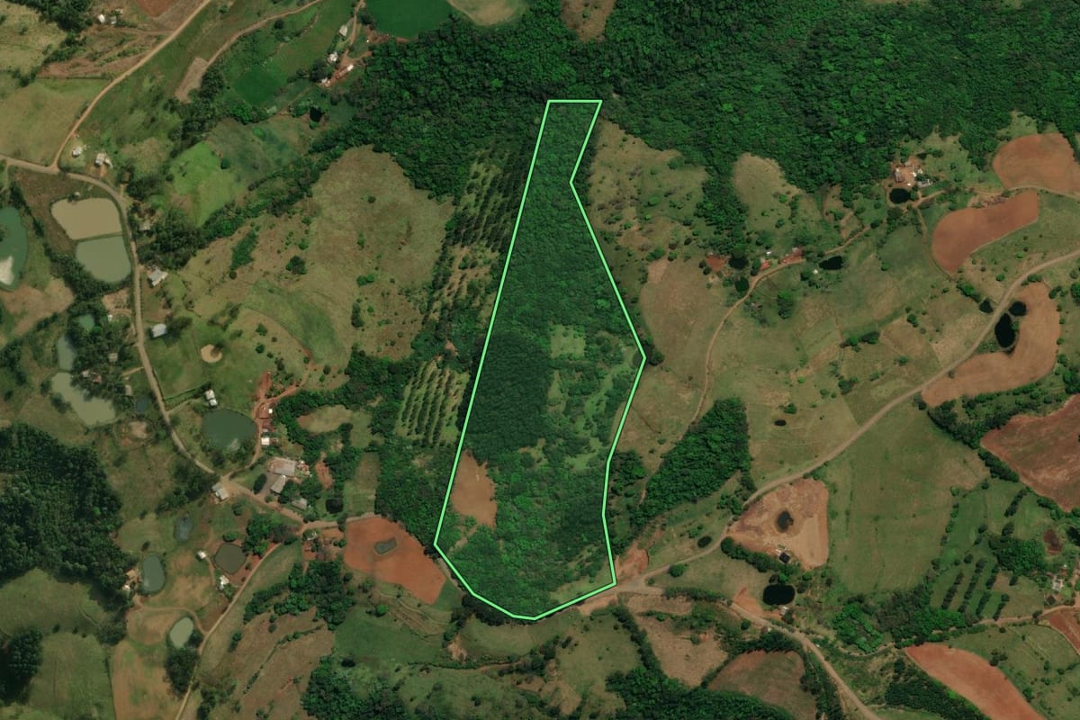 Imagem de satélite do imóvel rural em Barra Bonita (SC), com o contorno declarado no CAR desenhado por cima.