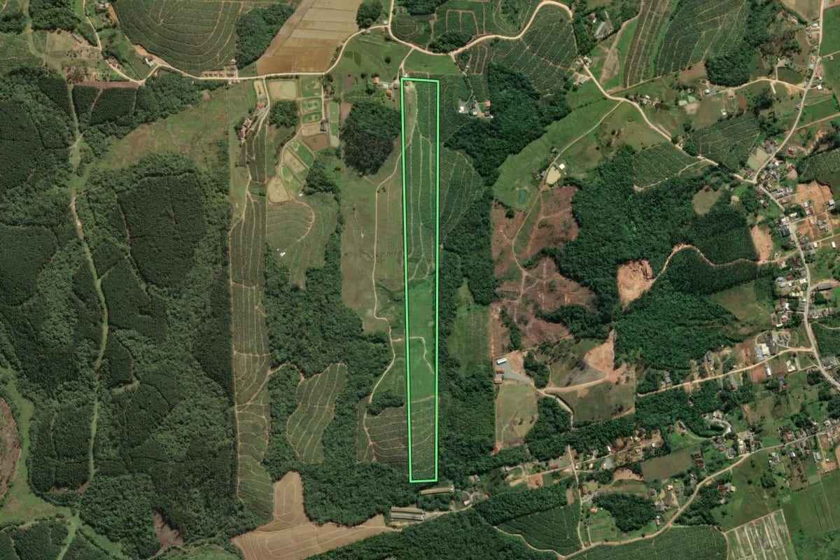 Imagem de satélite do imóvel rural em Barra Velha (SC), com o contorno declarado no CAR desenhado por cima.