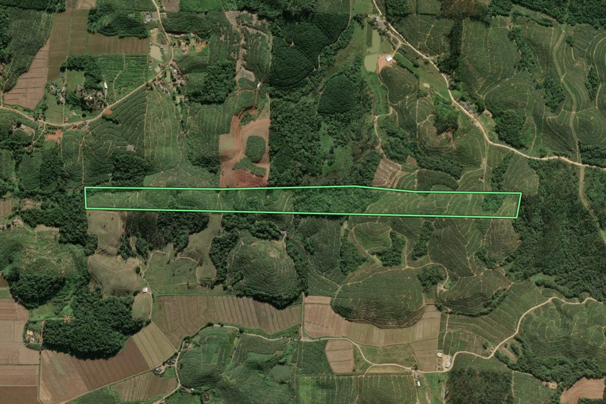 Imagem de satélite do imóvel rural em Barra Velha (SC), com o contorno declarado no CAR desenhado por cima.