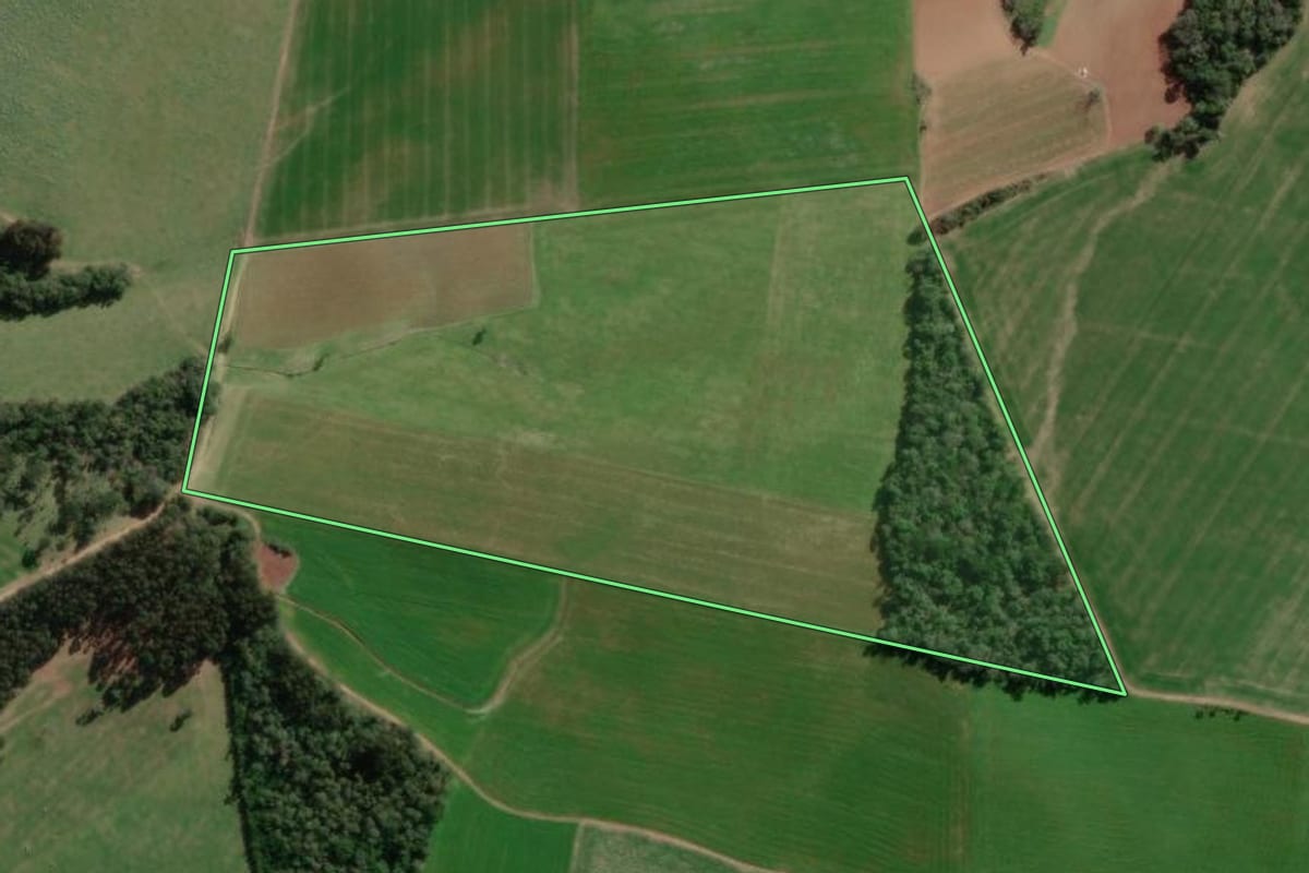 Imagem de satélite do imóvel rural em Bela Vista do Toldo (SC), com o contorno declarado no CAR desenhado por cima.