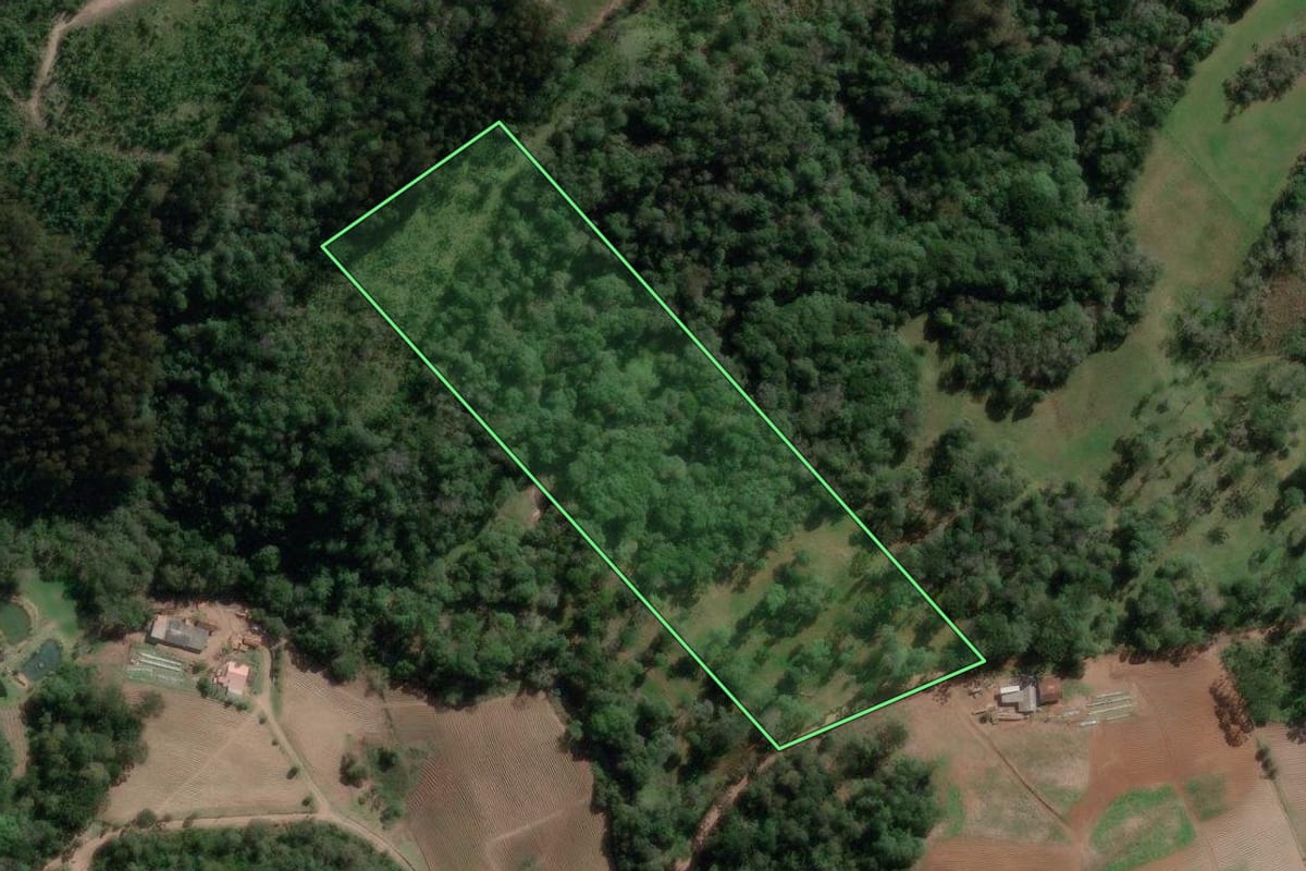 Imagem de satélite do imóvel rural em Bela Vista do Toldo (SC), com o contorno declarado no CAR desenhado por cima.