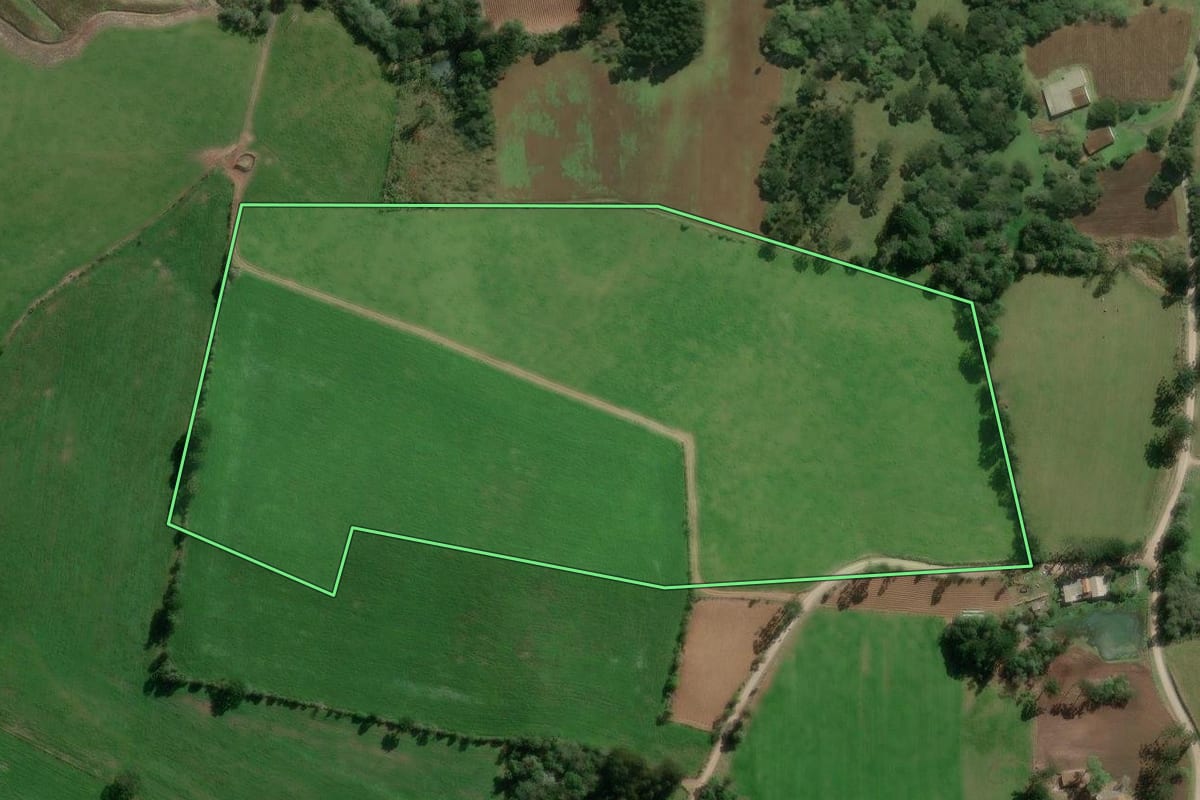 Imagem de satélite do imóvel rural em Bela Vista do Toldo (SC), com o contorno declarado no CAR desenhado por cima.