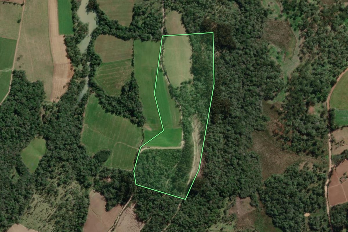 Imagem de satélite do imóvel rural em Bela Vista do Toldo (SC), com o contorno declarado no CAR desenhado por cima.