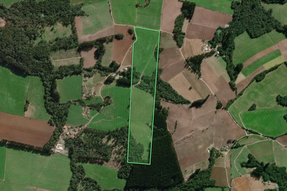 Imagem de satélite do imóvel rural em Bela Vista do Toldo (SC), com o contorno declarado no CAR desenhado por cima.