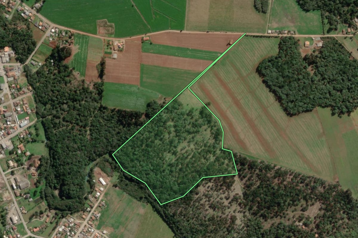 Imagem de satélite do imóvel rural em Bela Vista do Toldo (SC), com o contorno declarado no CAR desenhado por cima.