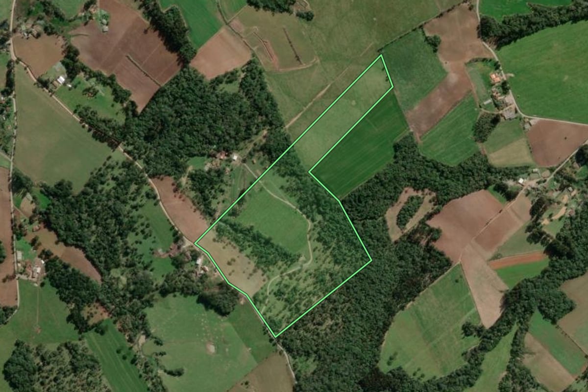 Imagem de satélite do imóvel rural em Bela Vista do Toldo (SC), com o contorno declarado no CAR desenhado por cima.