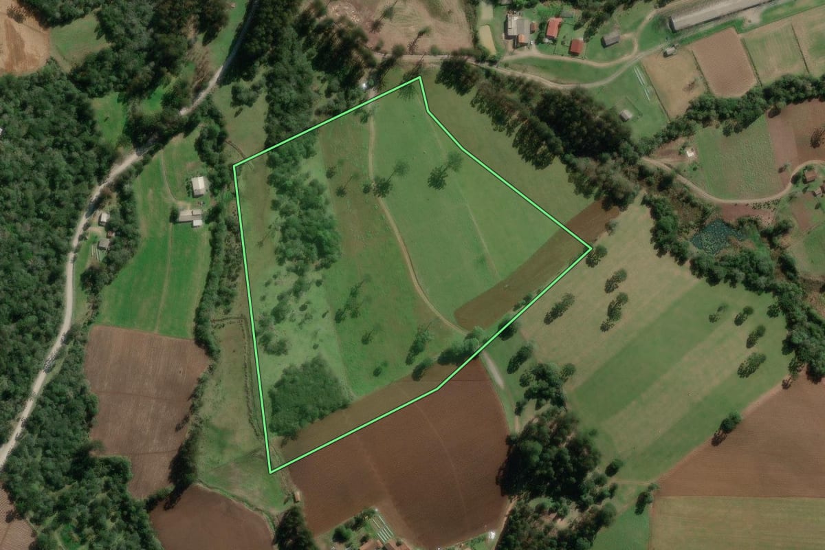 Imagem de satélite do imóvel rural em Bela Vista do Toldo (SC), com o contorno declarado no CAR desenhado por cima.