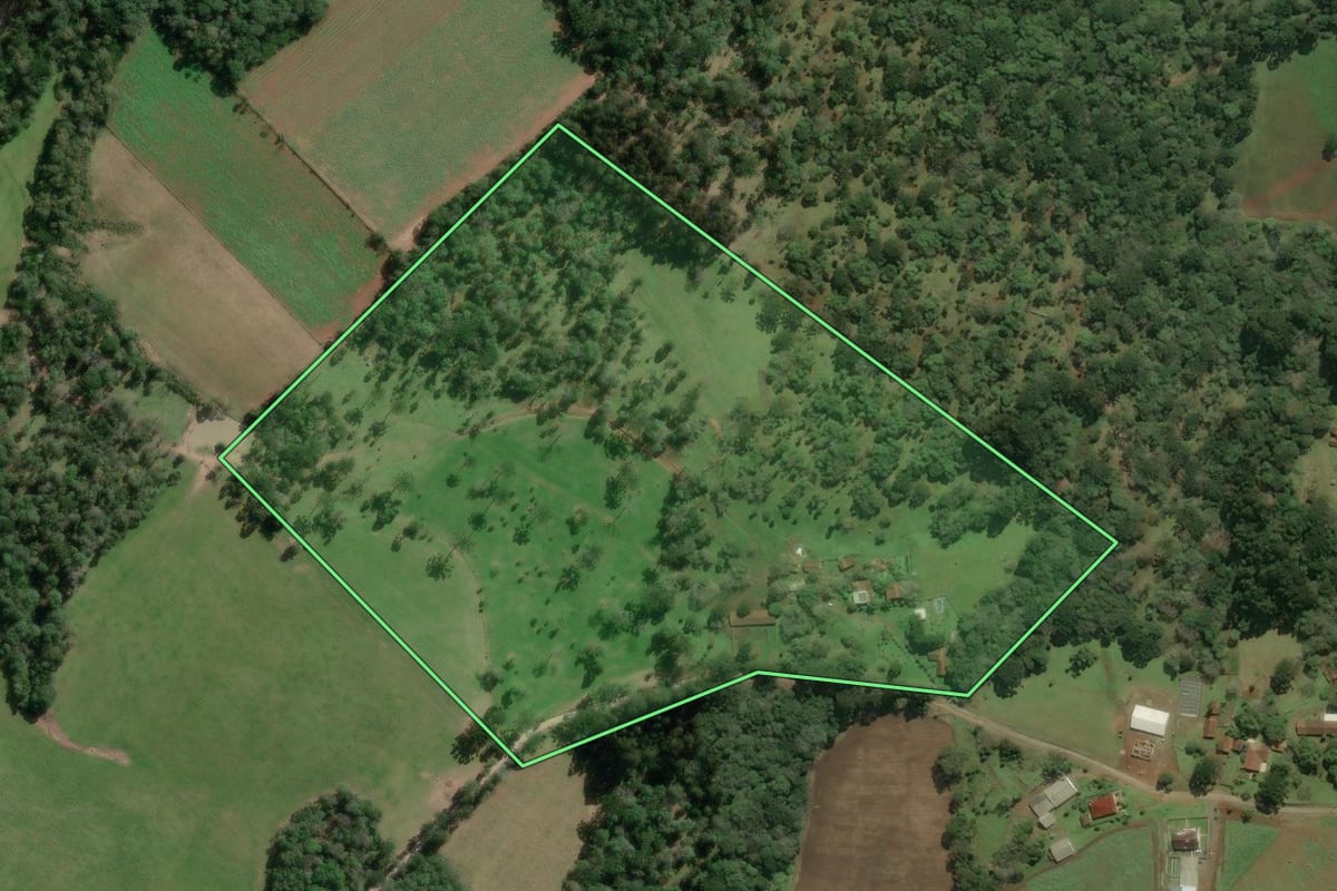 Imagem de satélite do imóvel rural em Bela Vista do Toldo (SC), com o contorno declarado no CAR desenhado por cima.
