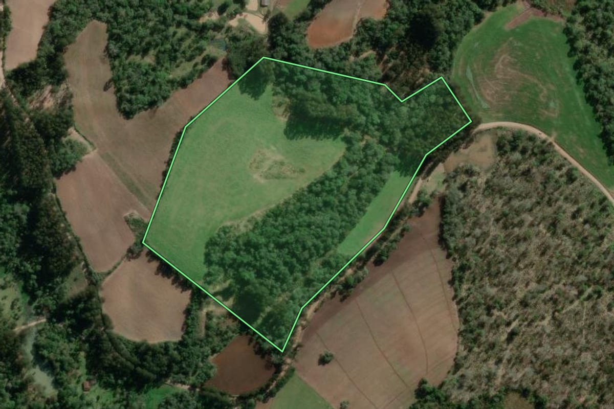 Imagem de satélite do imóvel rural em Bela Vista do Toldo (SC), com o contorno declarado no CAR desenhado por cima.