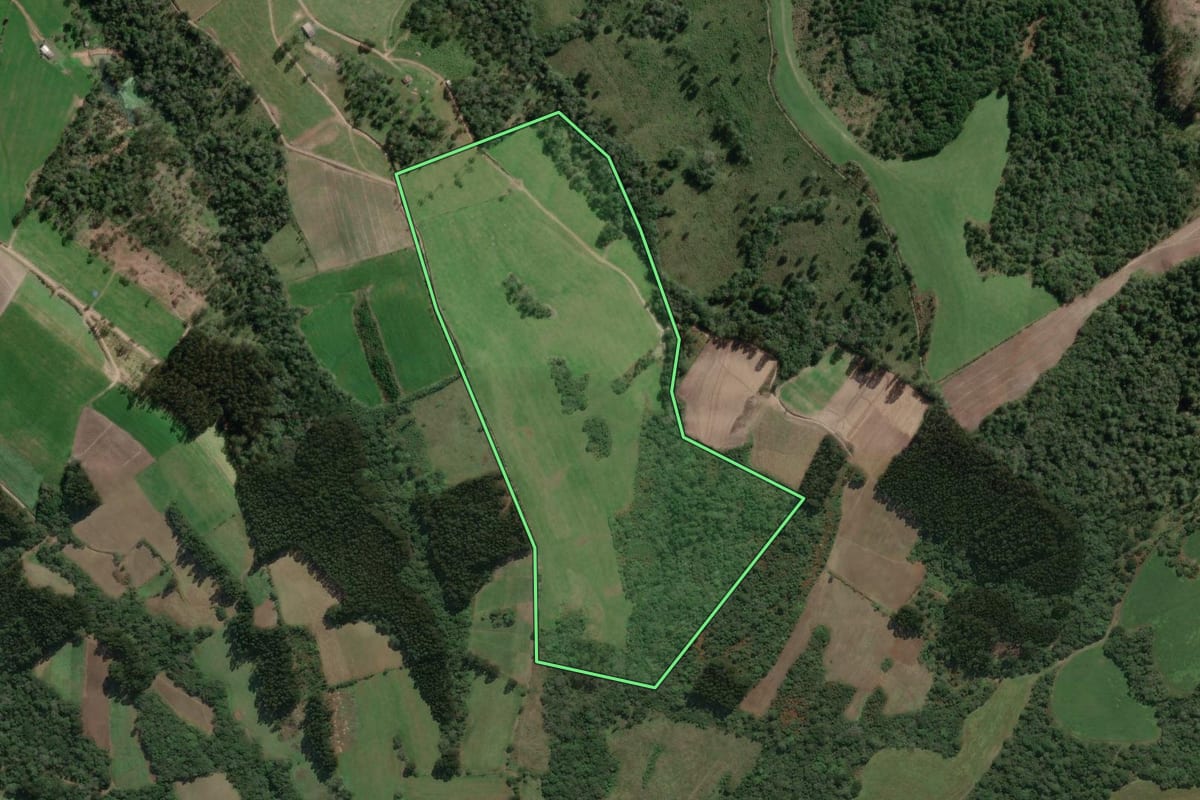 Imagem de satélite do imóvel rural em Bela Vista do Toldo (SC), com o contorno declarado no CAR desenhado por cima.