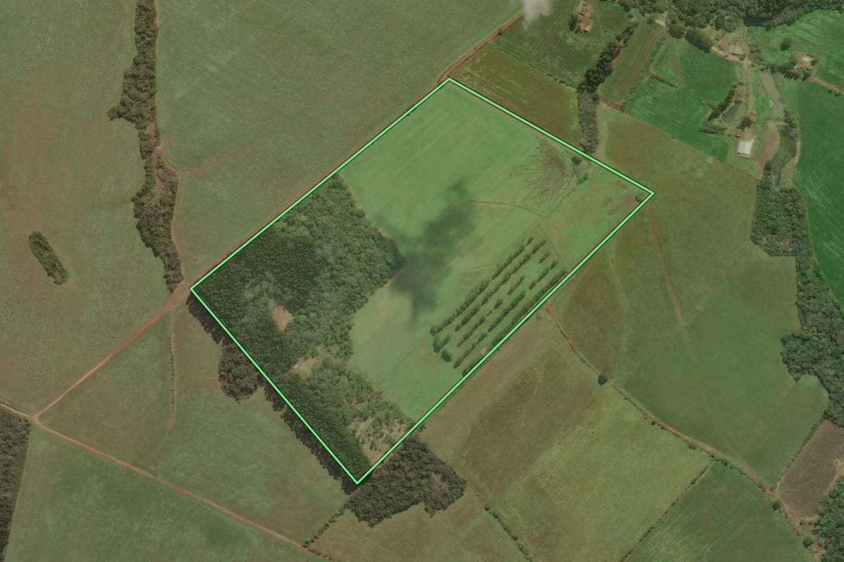Imagem de satélite do imóvel rural em Bela Vista do Toldo (SC), com o contorno declarado no CAR desenhado por cima.
