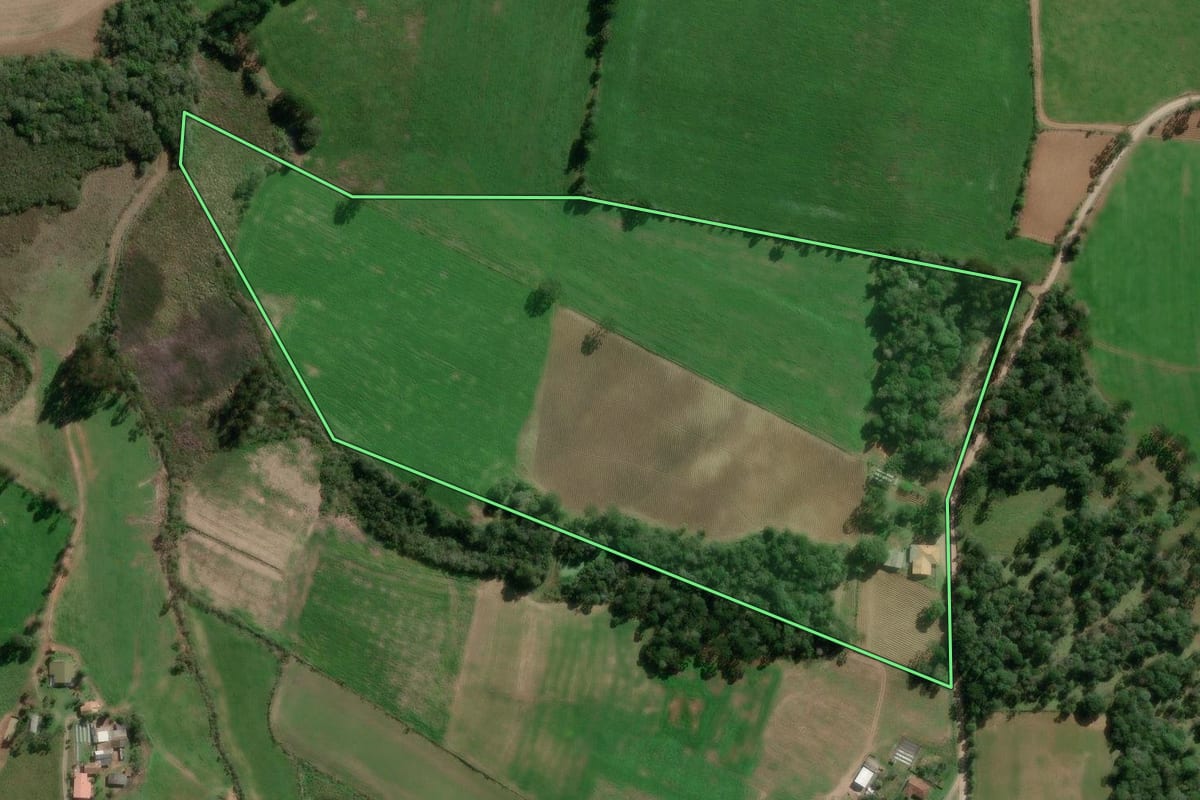 Imagem de satélite do imóvel rural em Bela Vista do Toldo (SC), com o contorno declarado no CAR desenhado por cima.