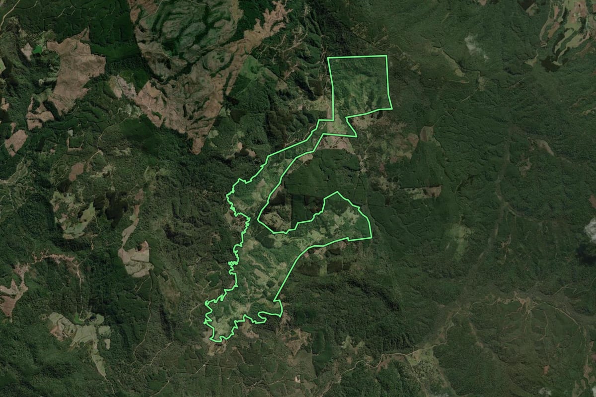 Imagem de satélite do imóvel rural em Bela Vista do Toldo (SC), com o contorno declarado no CAR desenhado por cima.