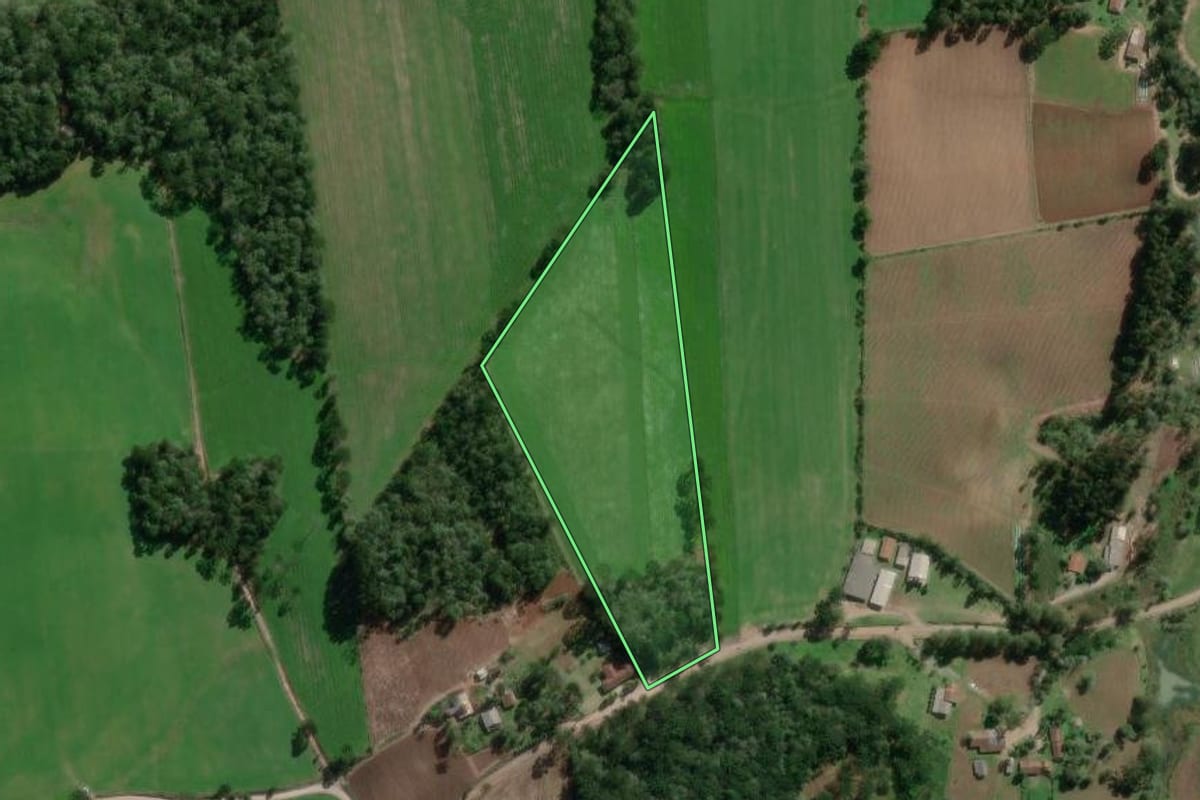 Imagem de satélite do imóvel rural em Bela Vista do Toldo (SC), com o contorno declarado no CAR desenhado por cima.