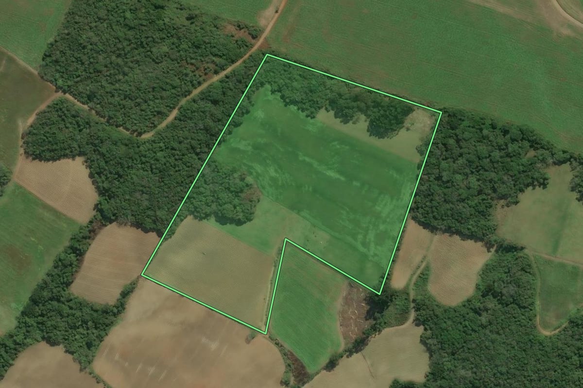 Imagem de satélite do imóvel rural em Bela Vista do Toldo (SC), com o contorno declarado no CAR desenhado por cima.