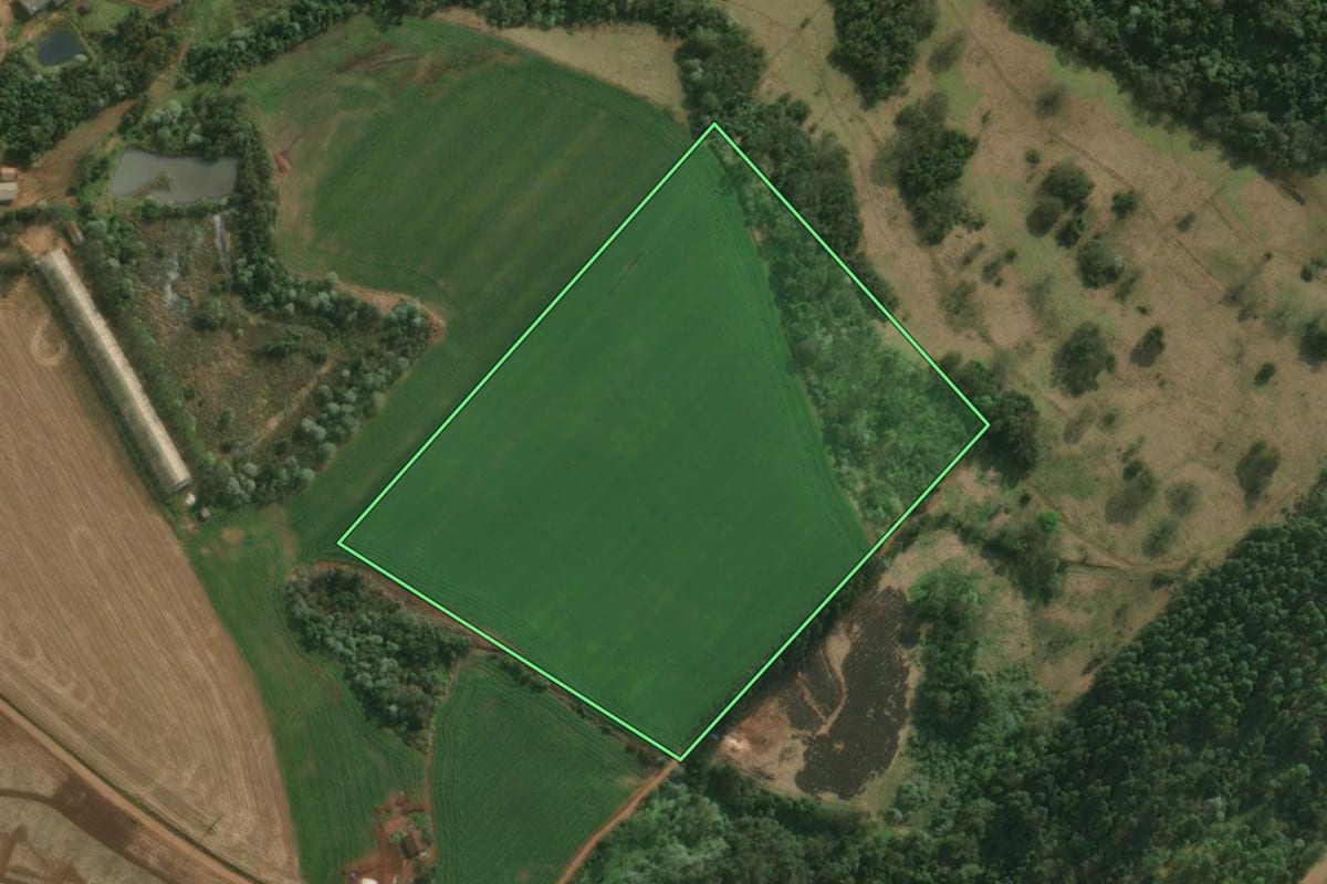 Imagem de satélite do imóvel rural em Belmonte (SC), com o contorno declarado no CAR desenhado por cima.