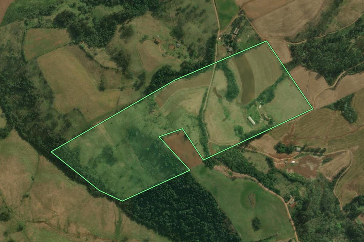 Imagem de satélite do imóvel rural em Belmonte (SC), com o contorno declarado no CAR desenhado por cima.