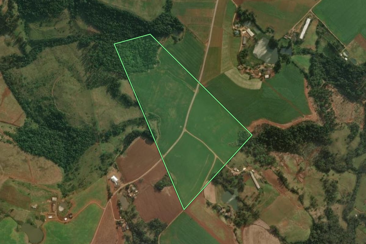 Imagem de satélite do imóvel rural em Belmonte (SC), com o contorno declarado no CAR desenhado por cima.