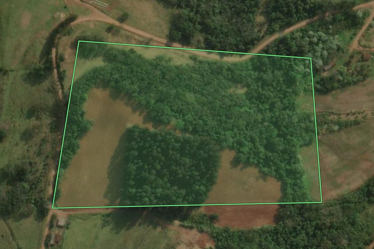 Imagem de satélite do imóvel rural em Belmonte (SC), com o contorno declarado no CAR desenhado por cima.