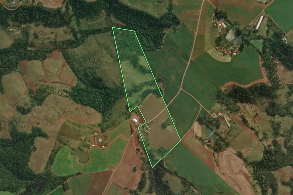 Imagem de satélite do imóvel rural em Belmonte (SC), com o contorno declarado no CAR desenhado por cima.
