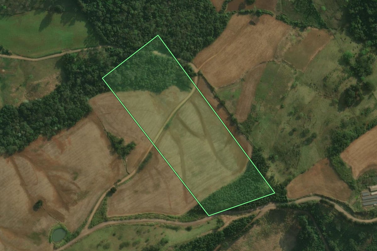 Imagem de satélite do imóvel rural em Belmonte (SC), com o contorno declarado no CAR desenhado por cima.