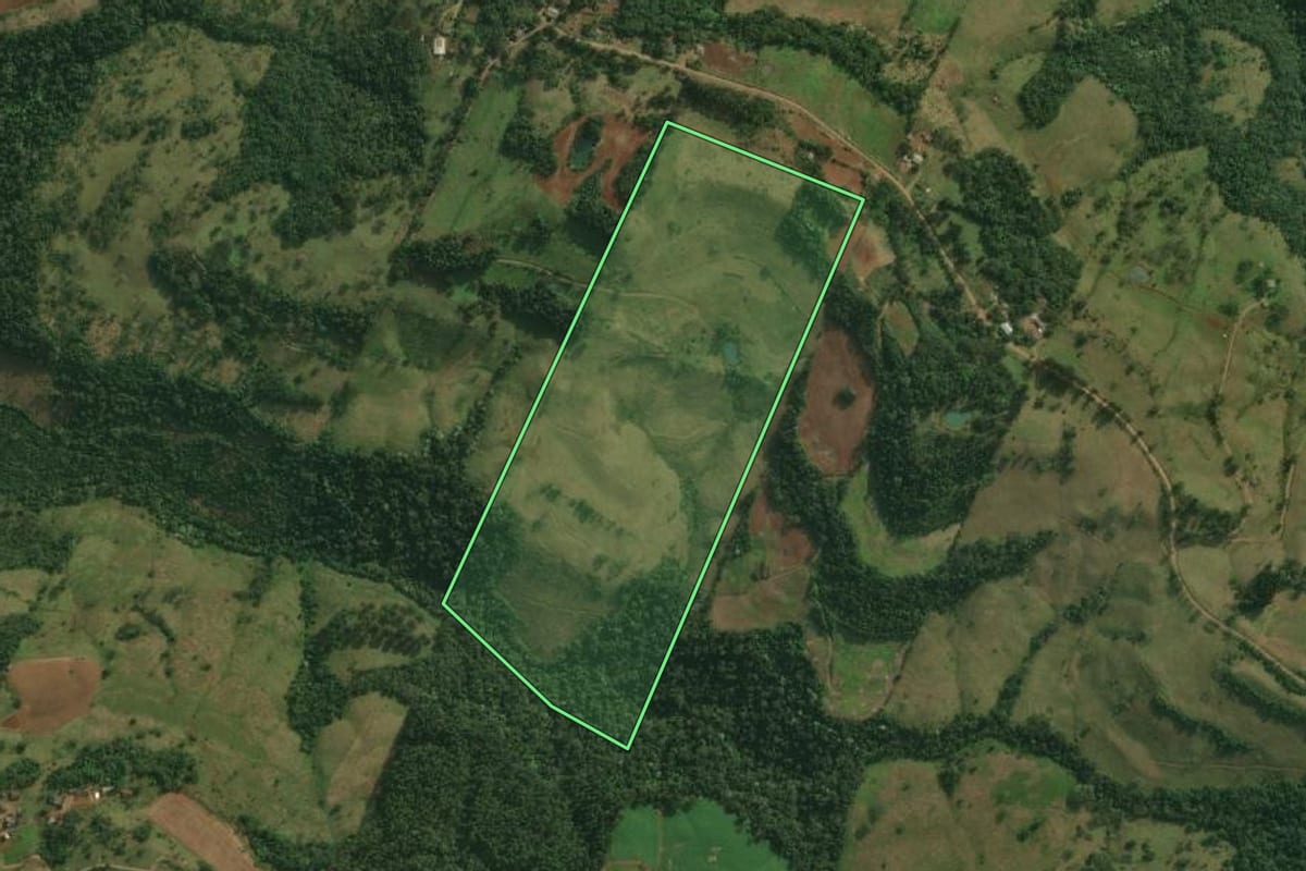 Imagem de satélite do imóvel rural em Belmonte (SC), com o contorno declarado no CAR desenhado por cima.