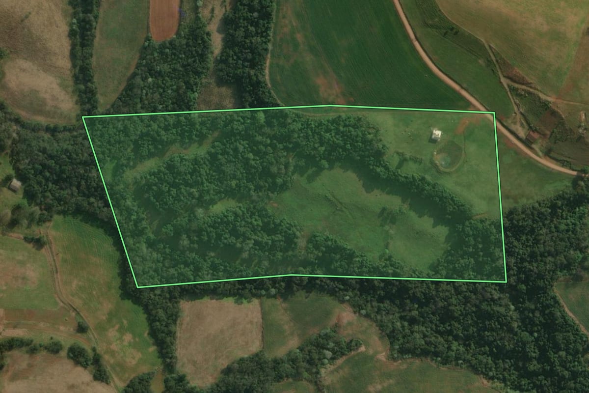 Imagem de satélite do imóvel rural em Belmonte (SC), com o contorno declarado no CAR desenhado por cima.