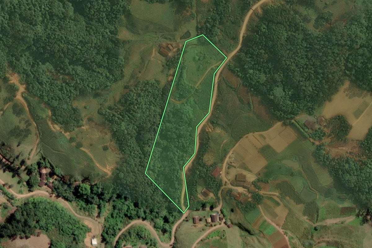 Imagem de satélite do imóvel rural em Benedito Novo (SC), com o contorno declarado no CAR desenhado por cima.