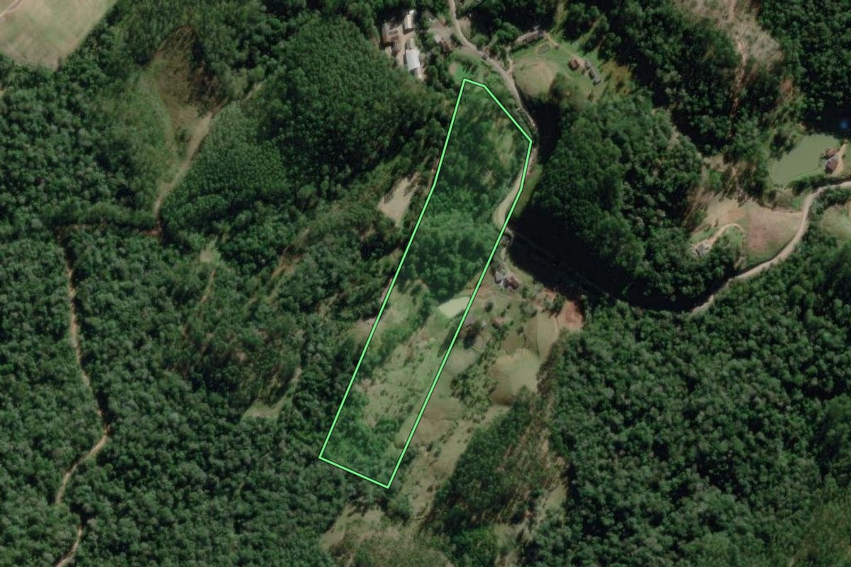 Imagem de satélite do imóvel rural em Benedito Novo (SC), com o contorno declarado no CAR desenhado por cima.