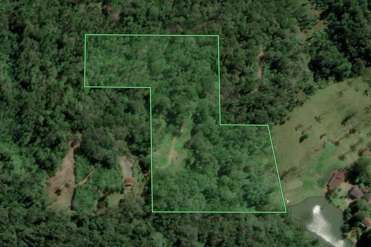 Imagem de satélite do imóvel rural em Blumenau (SC), com o contorno declarado no CAR desenhado por cima.