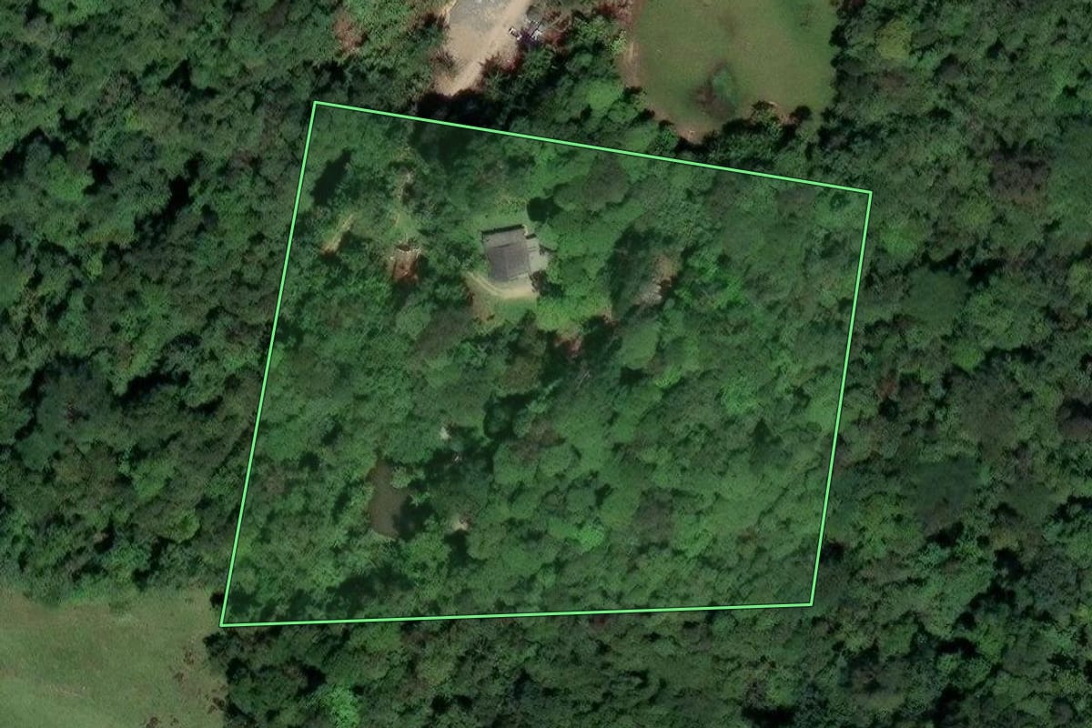 Imagem de satélite do imóvel rural em Blumenau (SC), com o contorno declarado no CAR desenhado por cima.