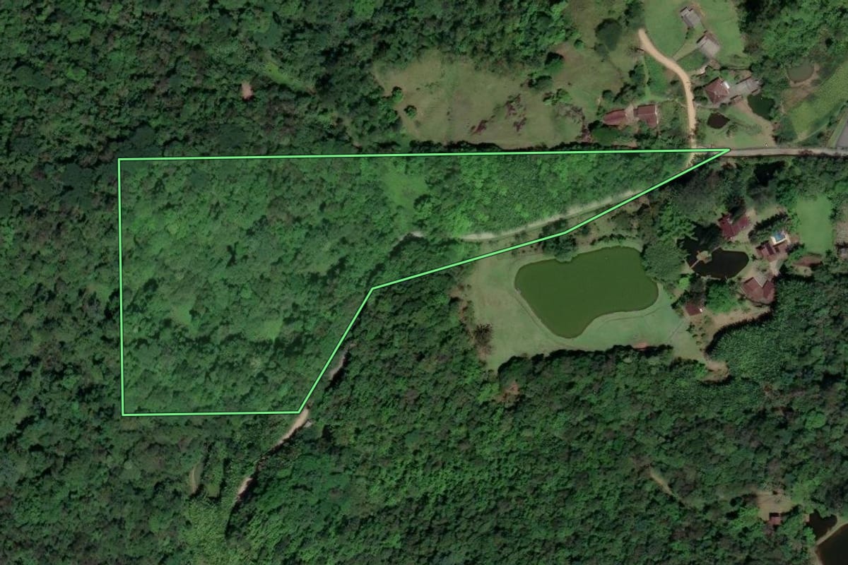 Imagem de satélite do imóvel rural em Blumenau (SC), com o contorno declarado no CAR desenhado por cima.