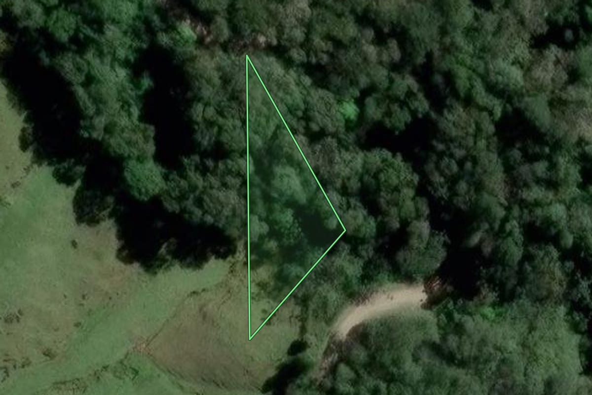 Imagem de satélite do imóvel rural em Blumenau (SC), com o contorno declarado no CAR desenhado por cima.