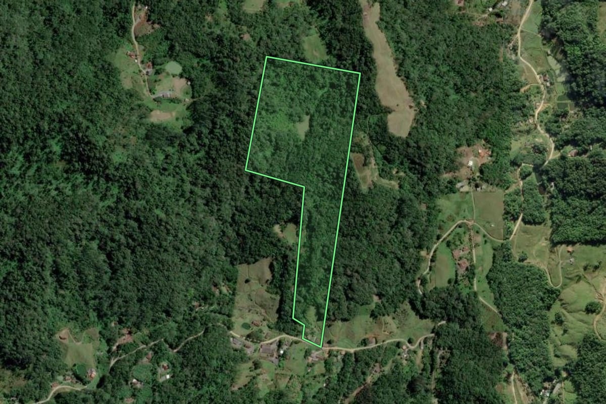 Imagem de satélite do imóvel rural em Blumenau (SC), com o contorno declarado no CAR desenhado por cima.