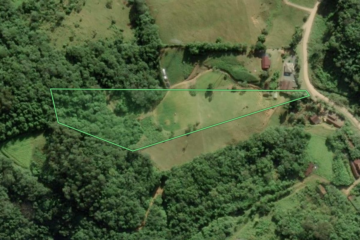 Imagem de satélite do imóvel rural em Blumenau (SC), com o contorno declarado no CAR desenhado por cima.