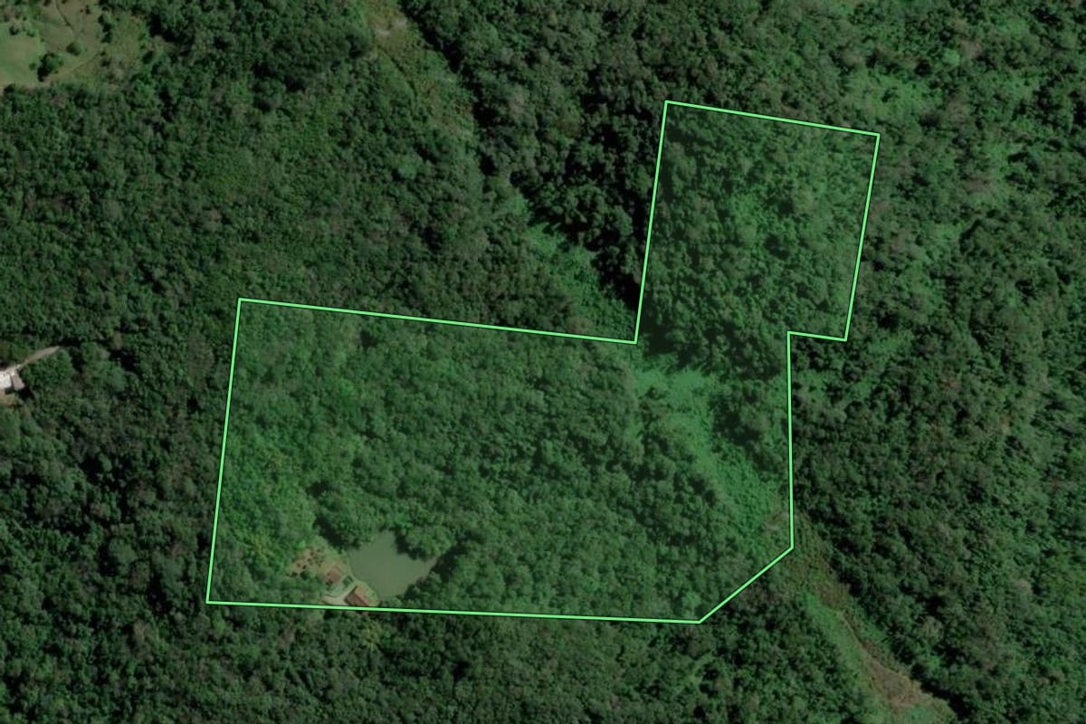Imagem de satélite do imóvel rural em Blumenau (SC), com o contorno declarado no CAR desenhado por cima.